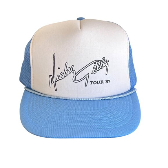 Vintage Mickey Gilley Tour 87 Trucker Hat White & Blue Mesh Adjustable Snapback - Picture 1 of 9